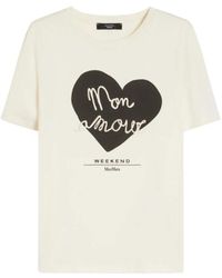 Weekend by Maxmara - Weiße Baumwoll-T-Shirt Mit Besticktem Druck - Lyst
