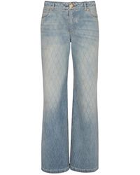 Balmain - Jeans ,Blauw ,Denim Diamanten Denim Straight-Fit Jeans - Lyst