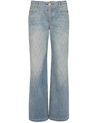 Balmain - Jeans ,Blauw ,Denim Diamanten Denim Straight-Fit Jeans - Lyst
