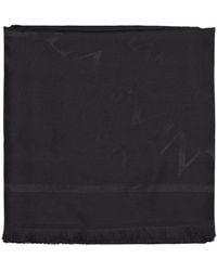 Lanvin - Accessoires ,Zwart ,Wol Logo Print Wollen Zijden Sjaal - Lyst