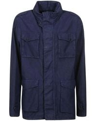 Herno - Blauwe Linnen Field Jacket Met Meerdere Zakken - Lyst