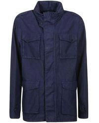 Herno - Blauwe Linnen Field Jacket Met Meerdere Zakken - Lyst