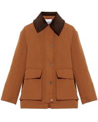 Ganni - Jassen ,Bruin ,Polyester Oversized Jas - Lyst