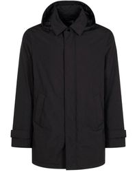 Herno - Jassen ,Zwart ,Zwarte Hoodie Met Verborgen Sluiting - Lyst