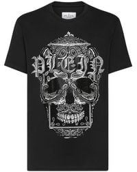 Philipp Plein - Tops ,Zwart ,Katoen T-Shirt Met Ronde Hals Paisley Skull - Lyst