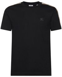 Burberry - Tops ,Zwart ,Katoen Check Trim Katoenen T-Shirt - Lyst