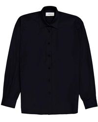 Laneus - Oversize nero classico camicia con bottoni logati - Lyst