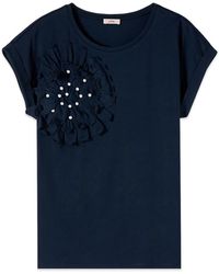 Oltre - Tops ,Blauw ,Katoen T-Shirt Met Applicatie En Parels - Lyst