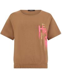 Herno - Tops ,Bruin ,Katoen Interlock Jersey T-Shirt Met Borduursel - Lyst
