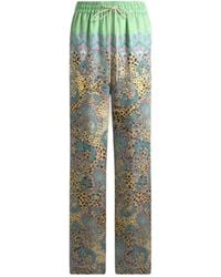Etro - Broeken ,Groen ,Leer Wijde Pijpen Broek Met Geplaatste Paisley- En Dierenprint - Lyst