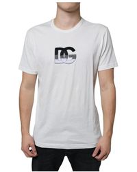 Dolce & Gabbana - Witte Katoenen Dg Logo Print T-Shirt - Lyst