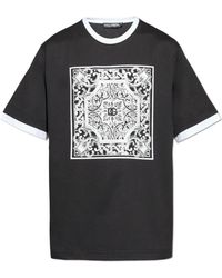 Dolce & Gabbana - Tops ,Zwart ,Katoen T-Shirt Met Majolica-Print - Lyst