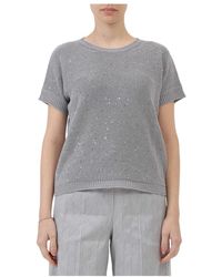 Le Tricot Perugia - Pailletten Ronde Hals Korte Mouw Top - Lyst