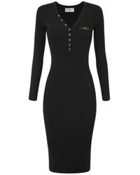 Elisabetta Franchi - Jurk Van Geribde Tricotstof Met Borstzak - Lyst