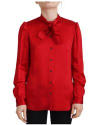 Dolce & Gabbana - Blusa rossa con colletto ascot e maniche lunghe - Lyst