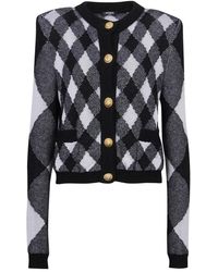 Balmain - Truien & Vesten ,Zwart ,Wol Gingham Gebreide Cardigan - Lyst