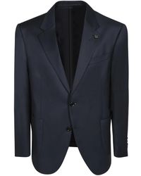 Lardini - Jassen ,Blauw ,Wol Klassieke Wollen Jas Met Reversspeld - Lyst