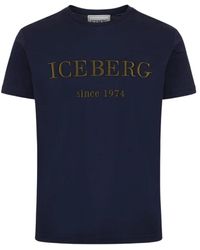 Iceberg - T-shirt blu con logo ricamato - Lyst