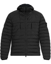 Stone Island - Jassen ,Blauw ,Leer Donzen Jas Met Capuchon - Lyst
