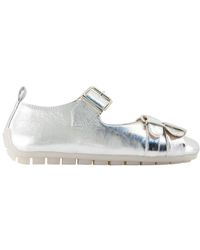 Simone Rocha - Schoenen ,Grijs ,Leer Zilver Glitter Leren Ballerina Schoenen - Lyst