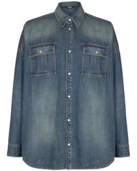 Balmain - Boxy Denim Shirt M/Pockets-Donkerblauw Wassen - Lyst