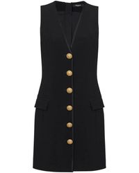 Balmain - Vestido Con Cuello En V Y Botones - Lyst