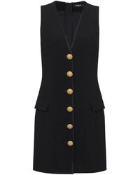 Balmain - Vestido con cuello en V y botones - Lyst