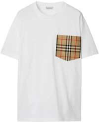 Burberry - Check Pocket Katoenen T-Shirt - Lyst