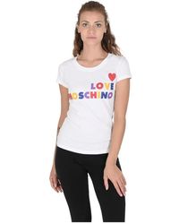 Love Moschino - Magliette in cotone bianco con dettaglio - Lyst