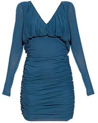 Saint Laurent - Drapiertes Minikleid Mit V-Ausschnitt - Lyst