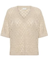Kaffe - Federgrau Melange V-Ausschnitt Pullover - Lyst