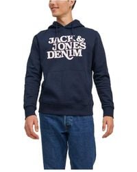Jack & Jones - Hoodies & Sweatvesten ,Blauw ,Katoen Hoodie Met Kangoeroezak - Lyst