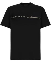Moncler - Tops ,Zwart ,Katoen Ss T-Shirt - Lyst