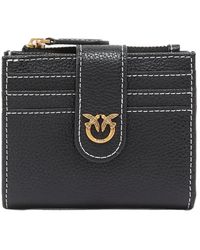Pinko - Leder geldbörse mit love birds,schwarzes lederkartenhalter-portemonnaie - Lyst