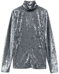 forte_forte - Grijze Crushed Velvet Coltrui Sweater - Lyst