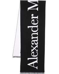 Alexander McQueen - Schwarzer logo-schal mit kontrastierendem frappe,schwarzer wollschal mit kontrastierendem logo-jacquard - Lyst