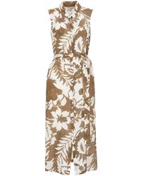 120% Lino - Vestido de lino marrón elegante con cuello - Lyst
