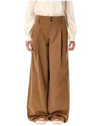 Chloé - Broeken ,Bruin ,Katoen Mosterd Bruine Wijde Pijp Broek - Lyst