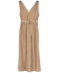 Brunello Cucinelli - Kleedjes ,Bruin ,Katoen Waist Belted Midi Dress - Lyst