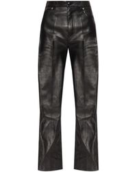 Balmain - Broeken ,Zwart ,Leren Broek Met Hoge Taille - Lyst