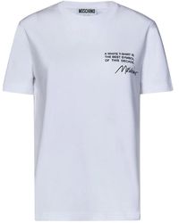 Moschino - T-shirt e polo bianche con collo a costine - Lyst