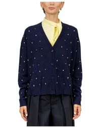 Semicouture - Truien & Vesten ,Blauw ,Wol Blauwe Cashmere Cardigan Met Strass Detail - Lyst