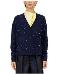Semicouture - Truien & Vesten ,Blauw ,Wol Blauwe Cashmere Cardigan Met Strass Detail - Lyst