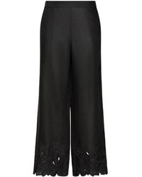 Elena Miro - Broeken ,Zwart ,Katoen Pantalazzo Broek Van Katoenmix Voile Met All-Over Borduurwerk En Een Losse Pasvorm - Lyst
