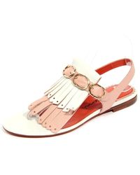 Santoni - Schoenen ,Veelkleurig ,Witte Leren Sandaal Met Teenband - Lyst