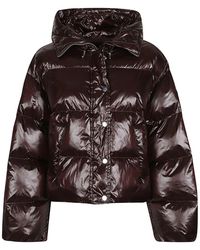 Pinko - Jassen ,Bruin ,Leer Impasto Down Jacket - Lyst
