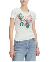Guess - Tops ,Groen ,Katoen Leaf Triangle Tee Groen Ronde Hals - Lyst