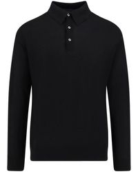 Kiton - Tops ,Zwart ,Katoen Zwarte Polo Met Lange Mouwen En Ribboord - Lyst
