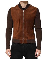 Dolce & Gabbana - Jassen ,Bruin ,Katoen Velvet Calfskin Full Zip Biker Jacket - Lyst