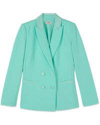Oltre - Jassen ,Groen ,Polyester Double-Breasted Blazer Met Bedekte Knopen - Lyst